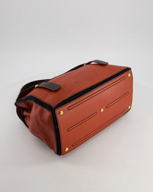 Yves Saint Laurent Vintage Red and Black Muse Two Bag in Grained Cognac Leather and Gold Hardware