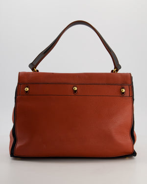 Yves Saint Laurent Vintage Red and Black Muse Two Bag in Grained Cognac Leather and Gold Hardware