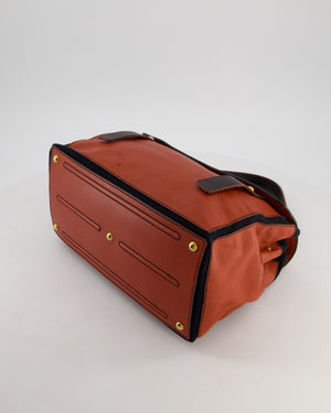 Yves Saint Laurent Vintage Red and Black Muse Two Bag in Grained Cognac Leather and Gold Hardware