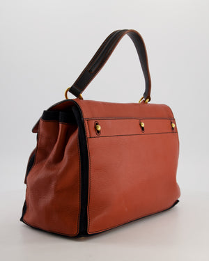 Yves Saint Laurent Vintage Red and Black Muse Two Bag in Grained Cognac Leather and Gold Hardware
