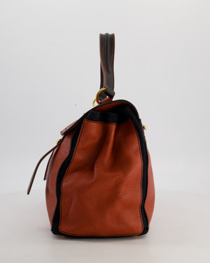 Yves Saint Laurent Vintage Red and Black Muse Two Bag in Grained Cognac Leather and Gold Hardware