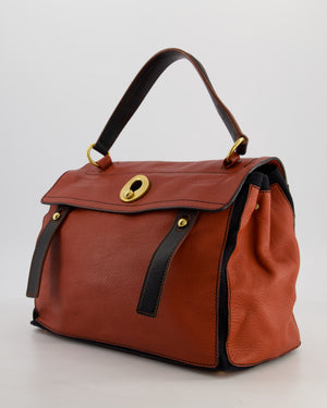 Yves Saint Laurent Vintage Red and Black Muse Two Bag in Grained Cognac Leather and Gold Hardware