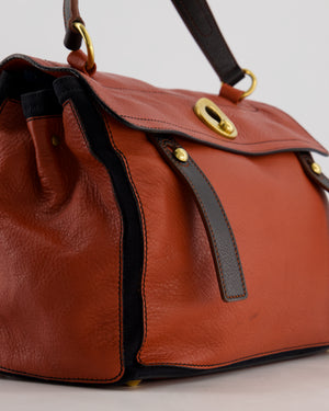 Yves Saint Laurent Vintage Red and Black Muse Two Bag in Grained Cognac Leather and Gold Hardware