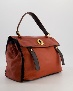 Yves Saint Laurent Vintage Red and Black Muse Two Bag in Grained Cognac Leather and Gold Hardware