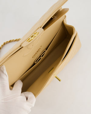 Chanel Beige Medium Classic Double Flap Bag in Caviar Leather with Gold Hardware