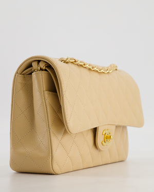 Chanel Beige Medium Classic Double Flap Bag in Caviar Leather with Gold Hardware