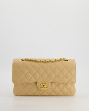 Chanel Beige Medium Classic Double Flap Bag in Caviar Leather with Gold Hardware