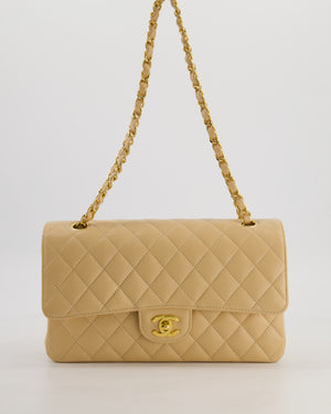 Chanel Beige Medium Classic Double Flap Bag in Caviar Leather with Gold Hardware