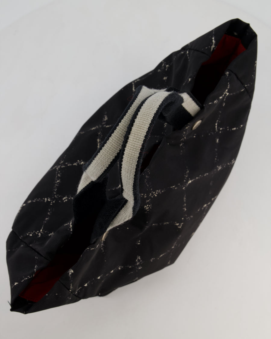 Chanel Black Nylon Quilted Print Tote Bag with Polished Silver Hardware