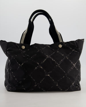 Chanel Black Nylon Quilted Print Tote Bag with Polished Silver Hardware