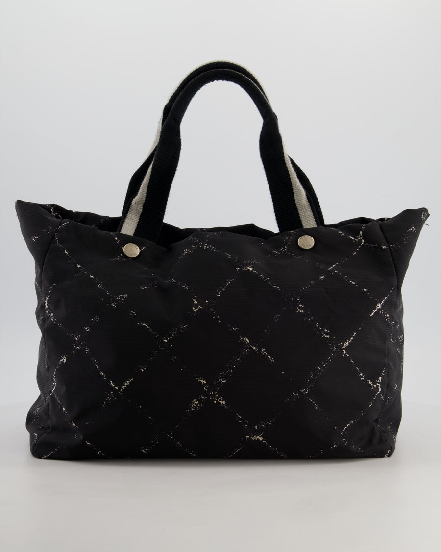 Chanel Black Nylon Quilted Print Tote Bag with Polished Silver Hardware