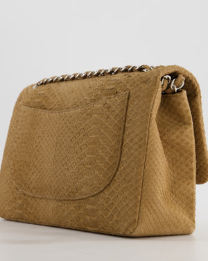 Chanel Beige Python Leather Jumbo Classic Double Flap Bag with Silver Hardware