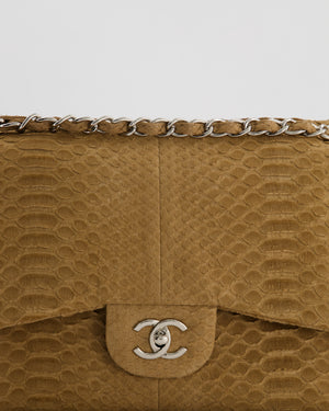 Chanel Beige Python Leather Jumbo Classic Double Flap Bag with Silver Hardware