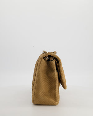 Chanel Beige Python Leather Jumbo Classic Double Flap Bag with Silver Hardware