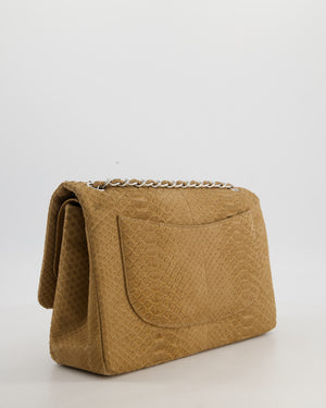 Chanel Beige Python Leather Jumbo Classic Double Flap Bag with Silver Hardware