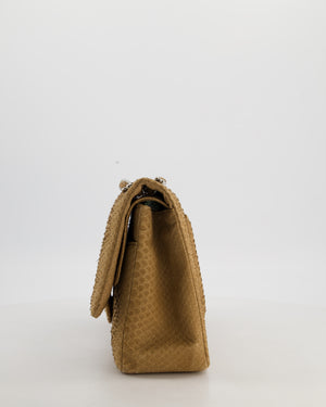 Chanel Beige Python Leather Jumbo Classic Double Flap Bag with Silver Hardware