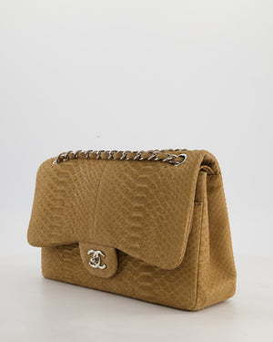 Chanel Beige Python Leather Jumbo Classic Double Flap Bag with Silver Hardware
