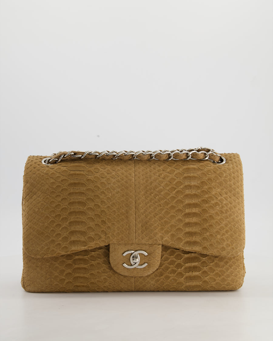 Chanel Beige Python Leather Jumbo Classic Double Flap Bag with Silver Hardware