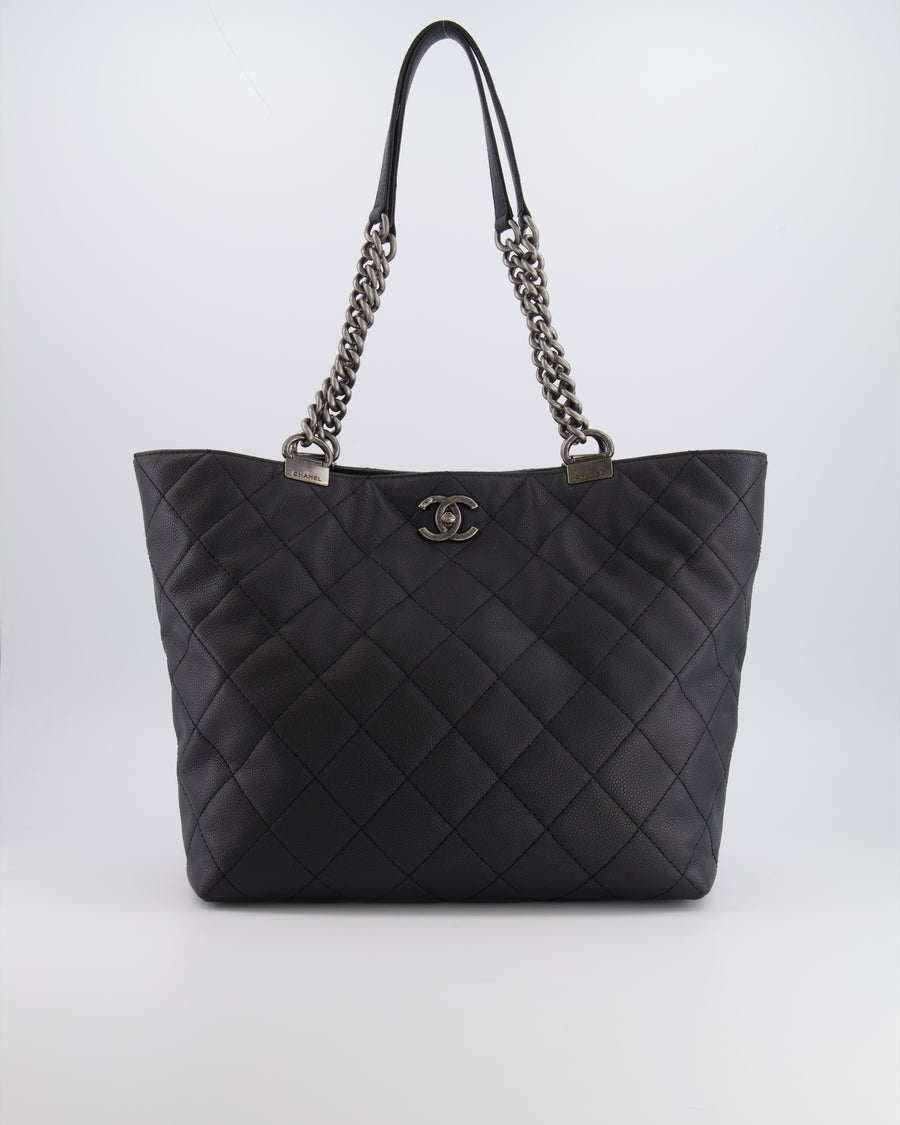 Chanel Black Caviar Leather Shopping Tote Bag with Ruthenium Hardware