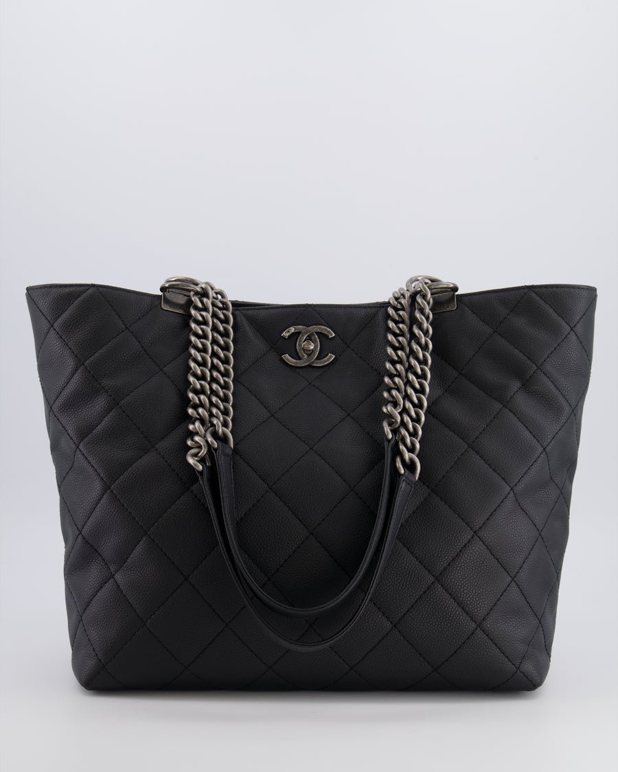 Chanel Black Caviar Leather Shopping Tote Bag with Ruthenium Hardware