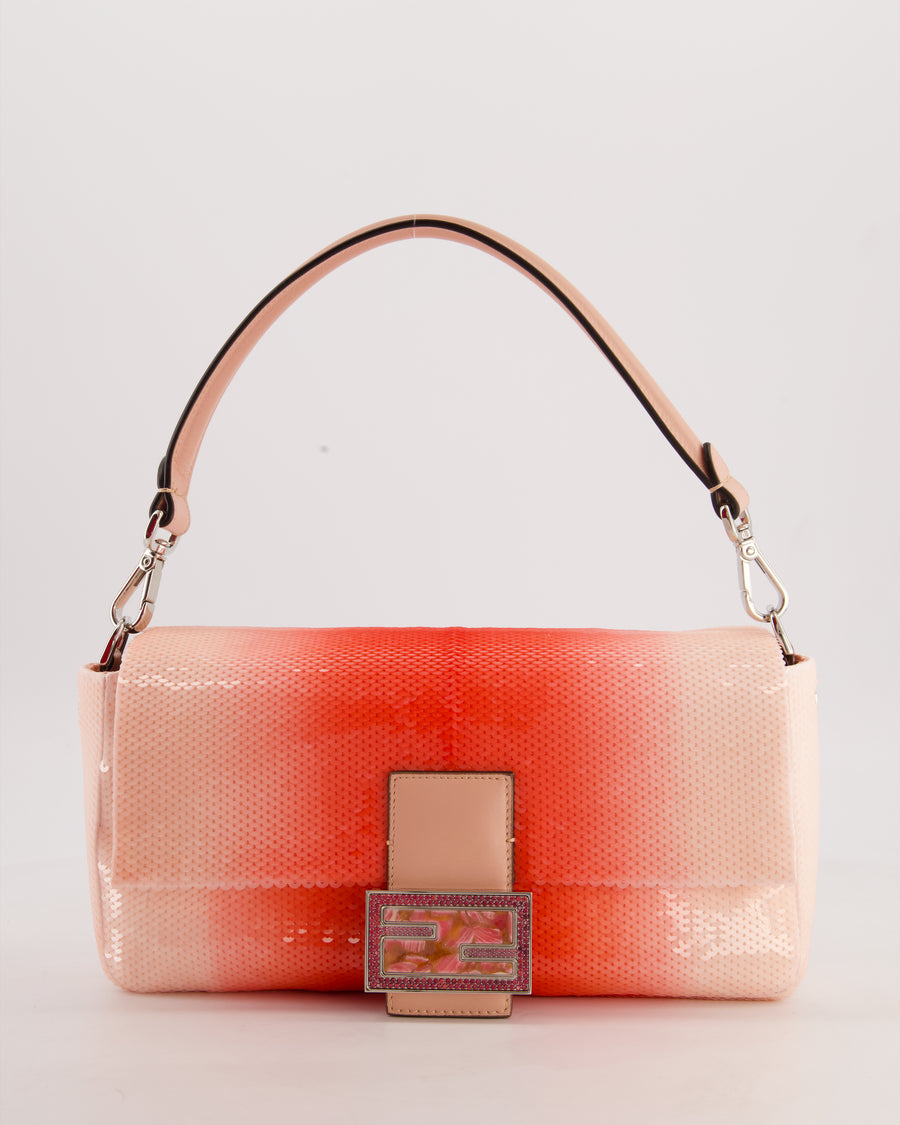 *COLLECTOR'S PIECE* Fendi x Sarah Jessica Parker Baguette Bag in Red & Pink Degrade Sequins with Interchangeable Hardware