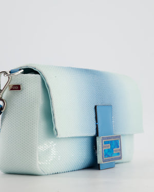 *COLLECTOR'S PIECE* Fendi x Sarah Jessica Parker Baguette Bag in Blue & White Degrade Sequins with Interchangeable Hardware