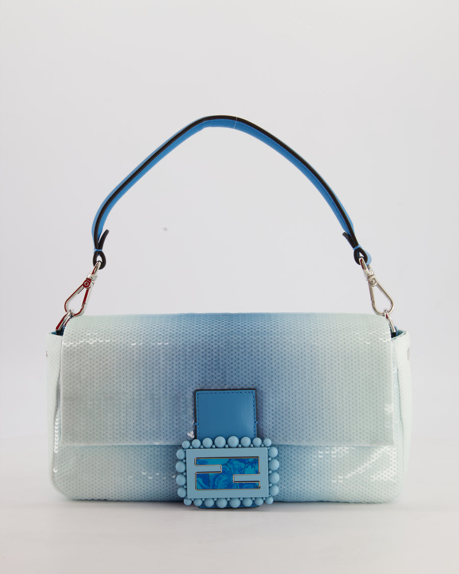 *COLLECTOR'S PIECE* Fendi x Sarah Jessica Parker Baguette Bag in Blue & White Degrade Sequins with Interchangeable Hardware
