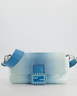 *COLLECTOR'S PIECE* Fendi x Sarah Jessica Parker Baguette Bag in Blue & White Degrade Sequins with Interchangeable Hardware