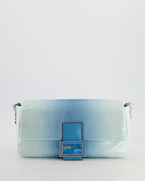 *COLLECTOR'S PIECE* Fendi x Sarah Jessica Parker Baguette Bag in Blue & White Degrade Sequins with Interchangeable Hardware