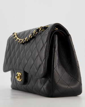 Chanel Black Jumbo Classic Double Flap Bag in Caviar Leather with Gold Hardware