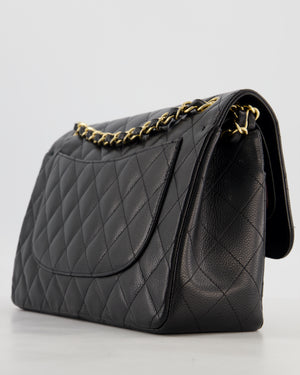 Chanel Black Jumbo Classic Double Flap Bag in Caviar Leather with Gold Hardware