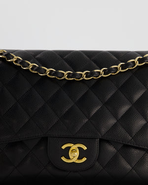 Chanel Black Jumbo Classic Double Flap Bag in Caviar Leather with Gold Hardware