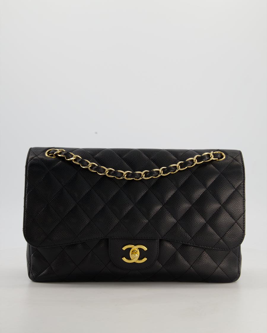 Chanel Black Jumbo Classic Double Flap Bag in Caviar Leather with Gold Hardware