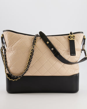 Chanel Large Gabrielle Bag in Beige and Black Crumpled Calfskin Leather with Mixed Hardware