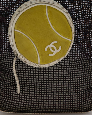 Chanel Vintage Black 2004 Mesh Tennis Shopper Tote Bag with a Green Tennis Ball Pouch and CC Logo