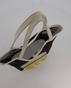Chanel Vintage Black 2004 Mesh Tennis Shopper Tote Bag with a Green Tennis Ball Pouch and CC Logo