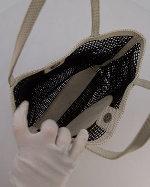 Chanel Vintage Black 2004 Mesh Tennis Shopper Tote Bag with a Green Tennis Ball Pouch and CC Logo