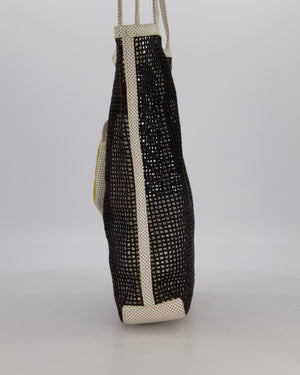 Chanel Vintage Black 2004 Mesh Tennis Shopper Tote Bag with a Green Tennis Ball Pouch and CC Logo