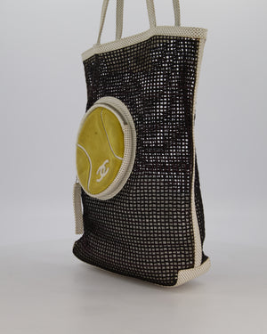 Chanel Vintage Black 2004 Mesh Tennis Shopper Tote Bag with a Green Tennis Ball Pouch and CC Logo