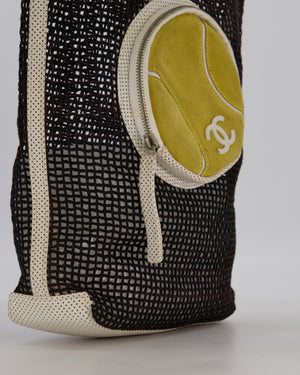 Chanel Vintage Black 2004 Mesh Tennis Shopper Tote Bag with a Green Tennis Ball Pouch and CC Logo