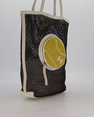 Chanel Vintage Black 2004 Mesh Tennis Shopper Tote Bag with a Green Tennis Ball Pouch and CC Logo