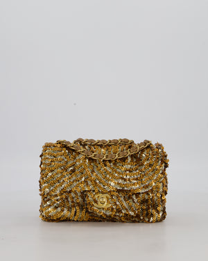 Chanel Classic Single Flap Bag in Metallic Gold and Silver Sequin with Gold Hardware