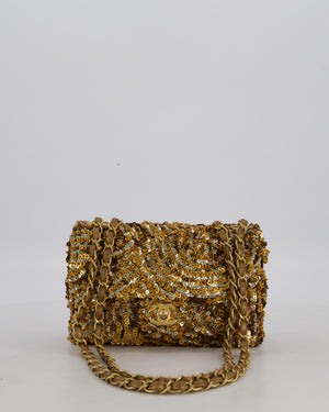 Chanel Classic Single Flap Bag in Metallic Gold and Silver Sequin with Gold Hardware