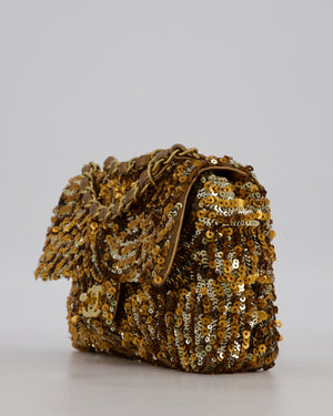 Chanel Classic Single Flap Bag in Metallic Gold and Silver Sequin with Gold Hardware