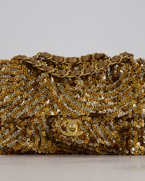 Chanel Classic Single Flap Bag in Metallic Gold and Silver Sequin with Gold Hardware