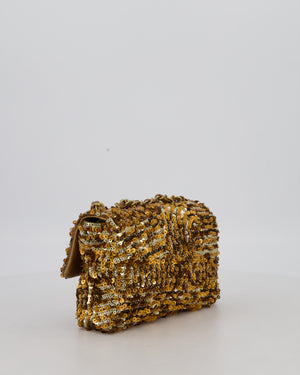 Chanel Classic Single Flap Bag in Metallic Gold and Silver Sequin with Gold Hardware