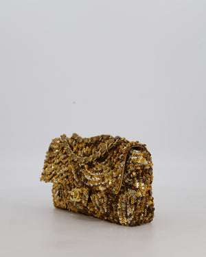 Chanel Classic Single Flap Bag in Metallic Gold and Silver Sequin with Gold Hardware