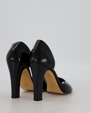 Chanel D'Orsay Black Patent Leather Peep Toe Platform Pumps with Stitched CC Logo Details Size EU 39