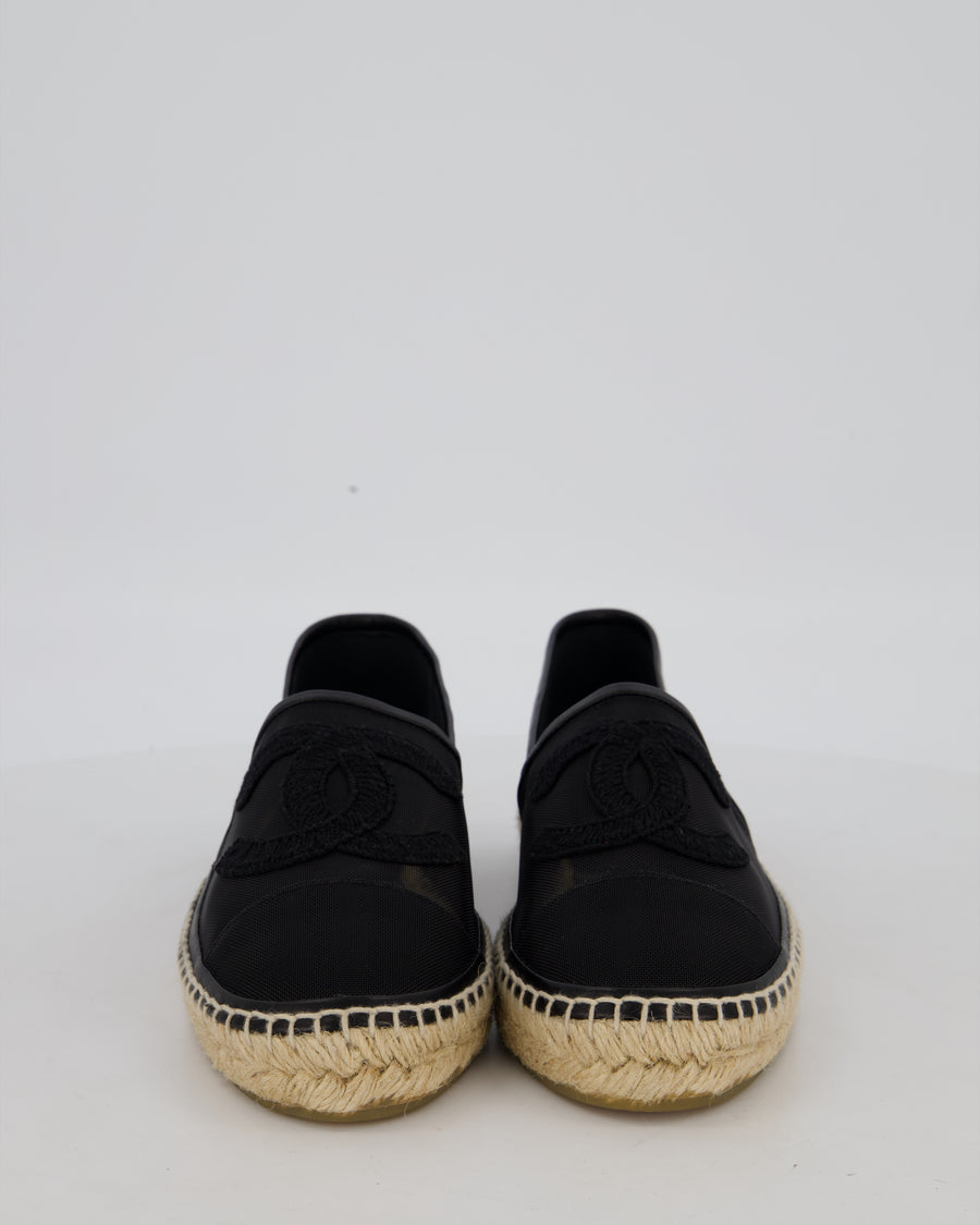 Chanel Black Leather and Mesh Espadrilles CC Logo Size EU 41