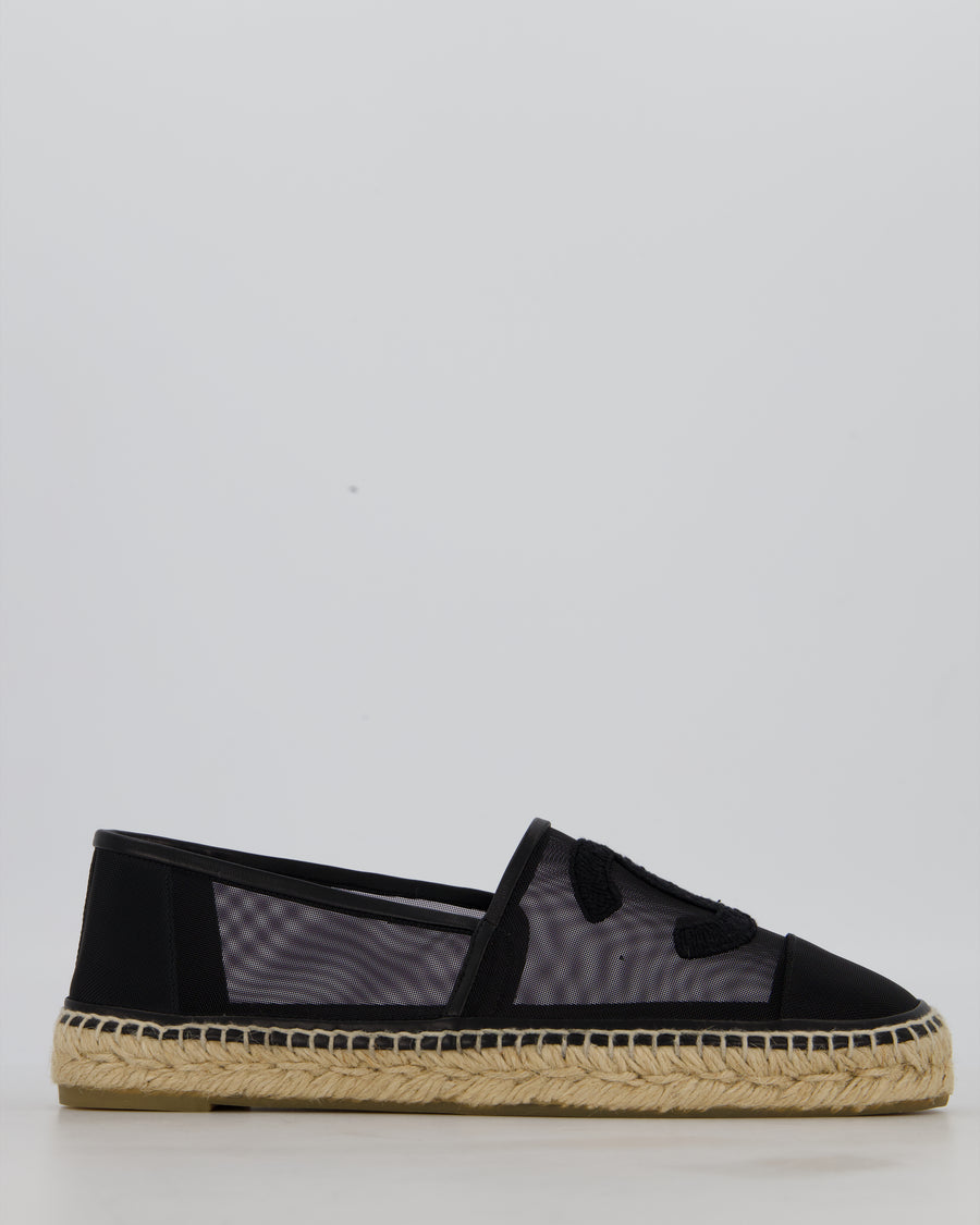 Chanel Black Leather and Mesh Espadrilles CC Logo Size EU 41
